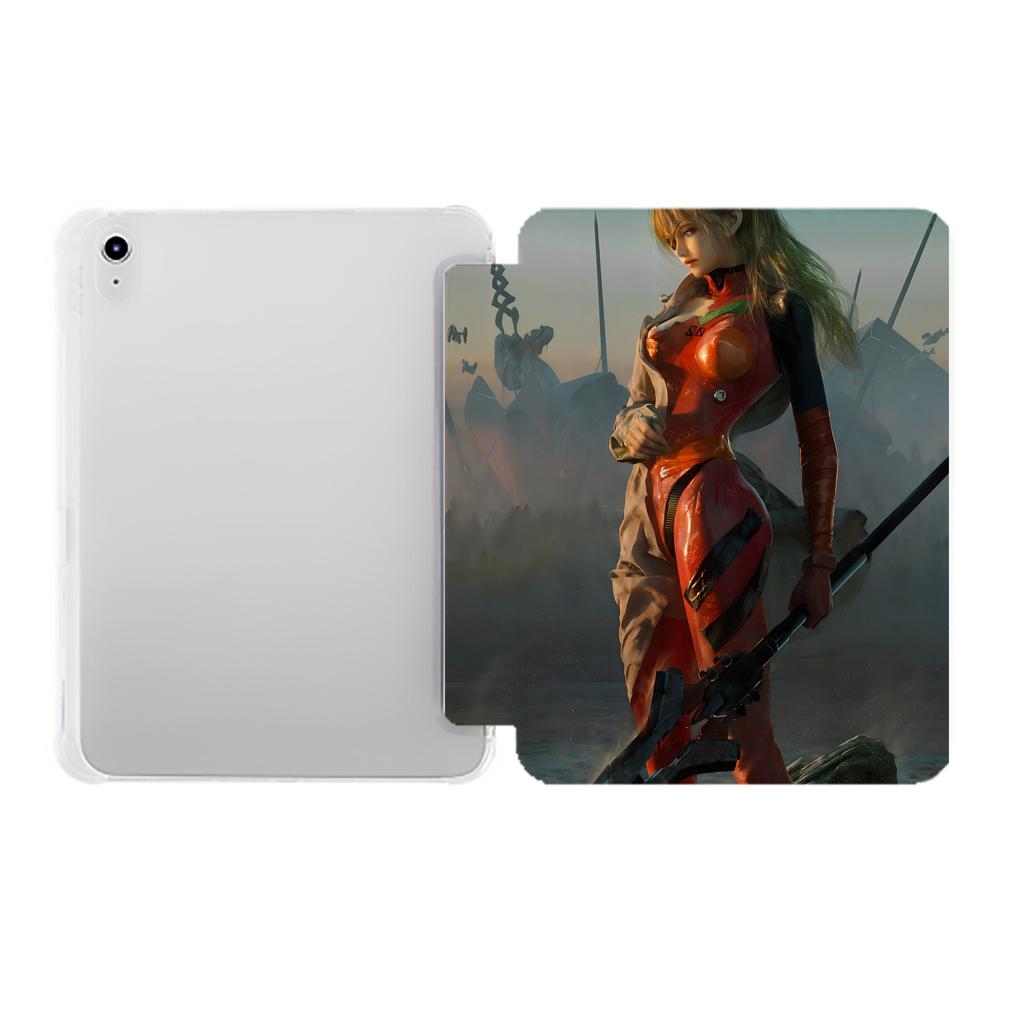 （画像用） EVA 新世紀エヴァンゲリオン IPad ケース ペン収納付き 三つ折りスタンド PUレザー×シリコン 対応機種9.5/10.5/10.9インチ